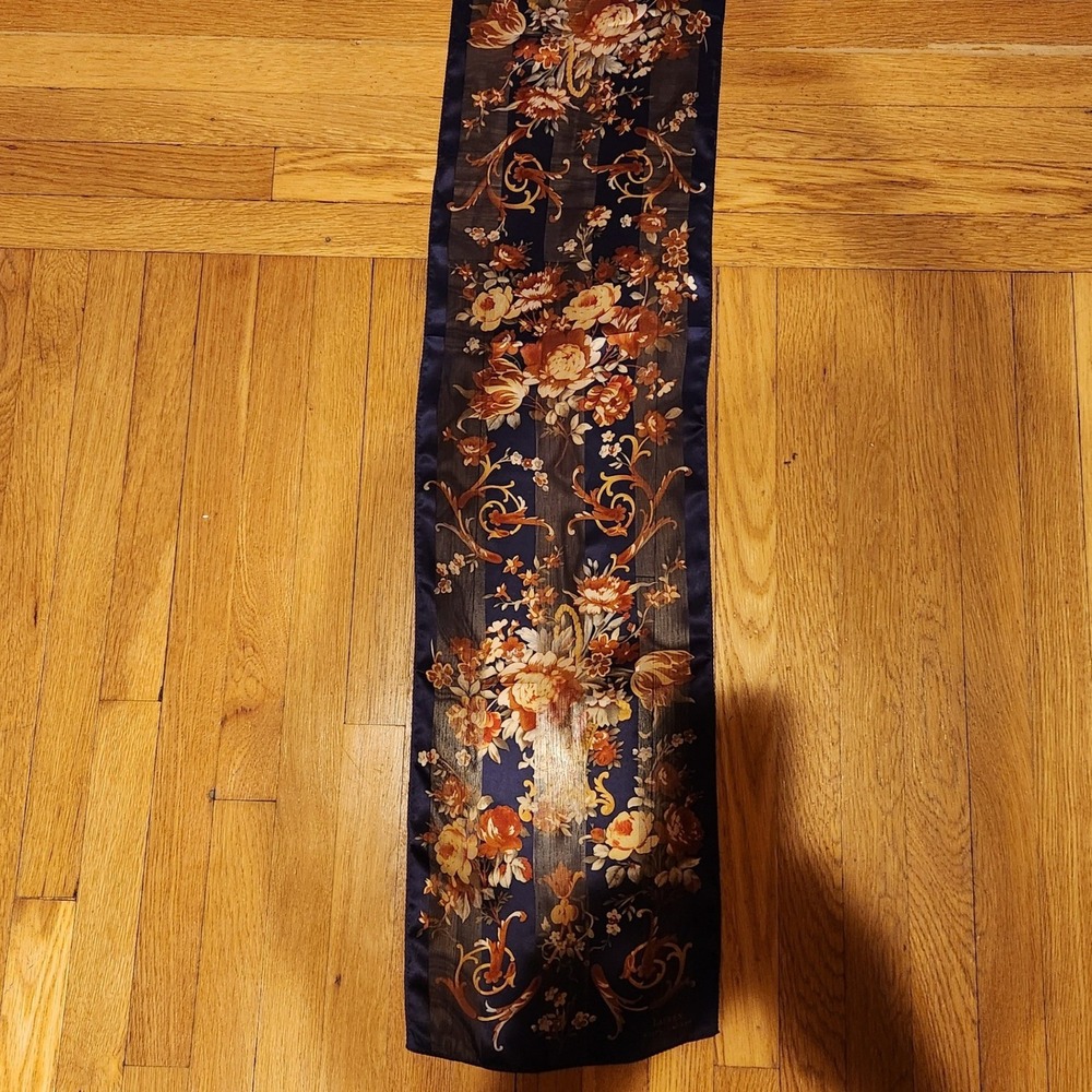 Lauren Ralph Lauren 100% Silk Floral Baroque Oblong Scarf, 11" x 52" - Picture 4 of 9